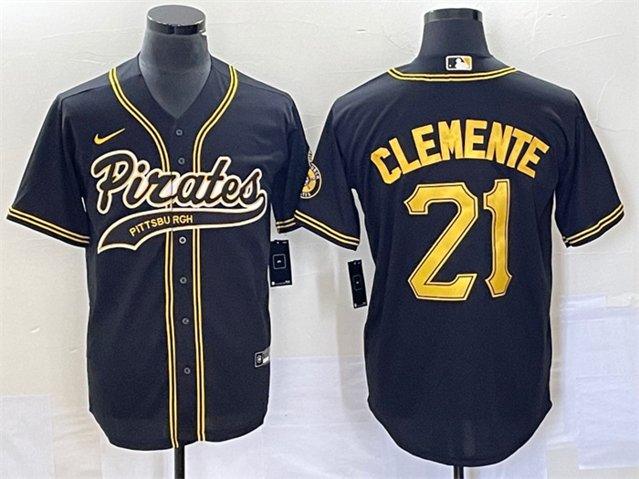Personalized Men’s Pittsburgh Pirates #21 Roberto Clemente Black Cool Base Stitched Baseball Jersey