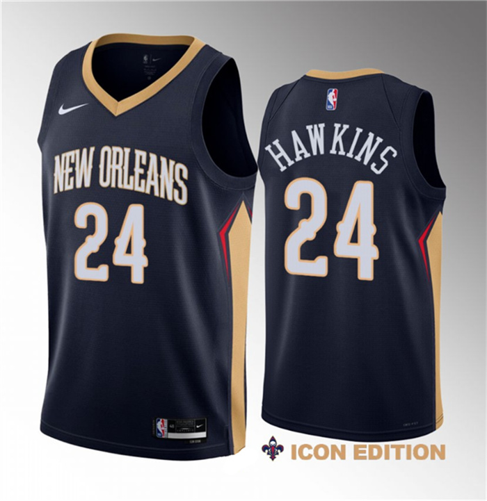 Personalized Men’s New Orleans Pelicans #24 Jordan Hawkins Navy 2023 Draft Icon Edition Stitched Basketball Jersey