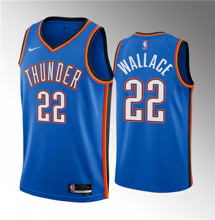 Personalized Men’s Oklahoma City Thunder #22 Cason Wallace Blue 2023 Draft Icon Edition Stitched Basketball Jersey