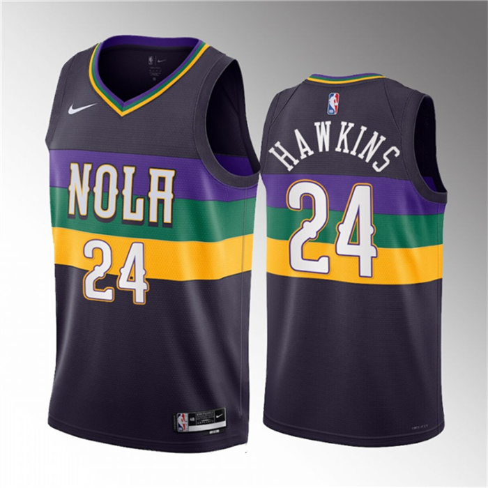 Personalized Men’s New Orleans Pelicans #24 Jordan Hawkins Purple 2023 Draft City Edition Stitched Basketball Jersey