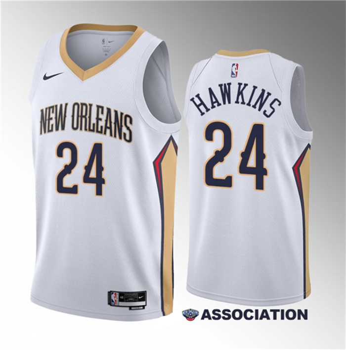 Personalized Men’s New Orleans Pelicans #24 Jordan Hawkins White 2023 Draft Association Edition Stitched Basketball Jersey