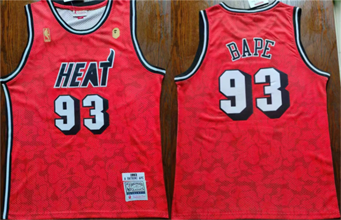Personalized Men’s Miami Heat #93 Bape Red Throwback Basketball Jersey