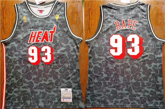 Personalized Men’s Miami Heat #93 Bape Black Throwback Basketball Jersey