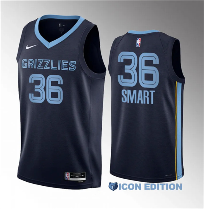 Personalized Men’s Memphis Grizzlies #36 Marcus Smart Navy Icon Edition Stitched Basketball Jersey