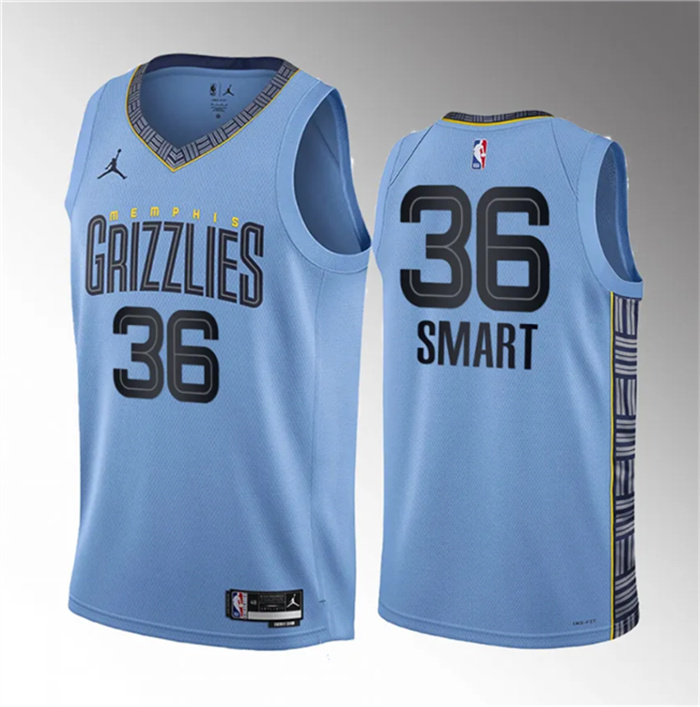 Personalized Men’s Memphis Grizzlies #36 Marcus Smart Blue Statement Edition Stitched Basketball Jersey