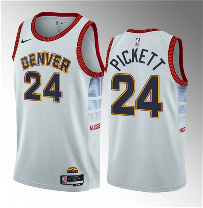Personalized Men’s Denver Nuggets #24 Jalen Pickett White 2023 Draft Icon Edition Stitched Basketball Jersey