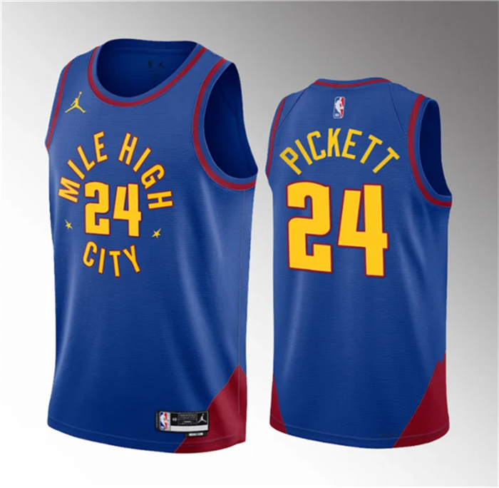 Personalized Men’s Denver Nuggets #24 Jalen Pickett Blue 2023 Draft Statement Edition Stitched Basketball Jersey