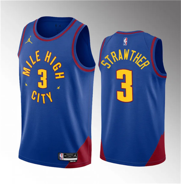 Personalized Men’s Denver Nuggets #3 Julian Strawther Blue 2023 Draft Statement Edition Stitched Basketball Jersey