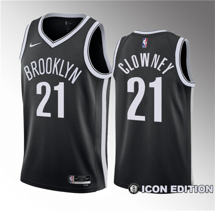 Personalized Men’s Brooklyn Nets #21 Noah Clowney Black 2023 Draft Icon Edition Stitched Basketball Jersey