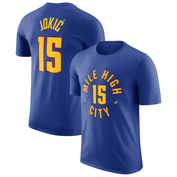Personalized Men’s Denver Nuggets #15 Nikola Jokic Blue T-Shirt