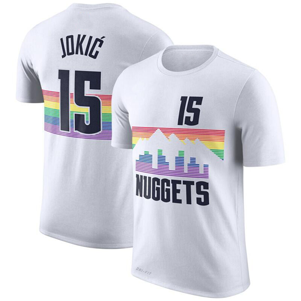 Personalized Men’s Denver Nuggets #15 Nikola Jokic White T-Shirt