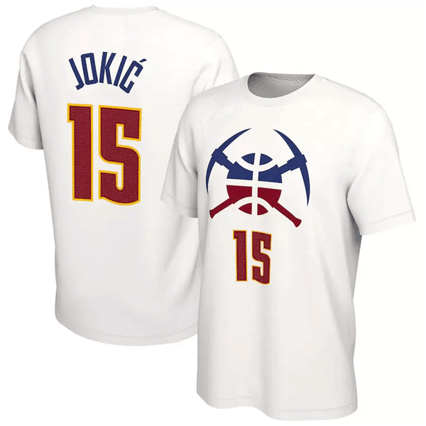 Personalized Men’s Denver Nuggets #15 Nikola Jokic White Name & Number T-Shirt
