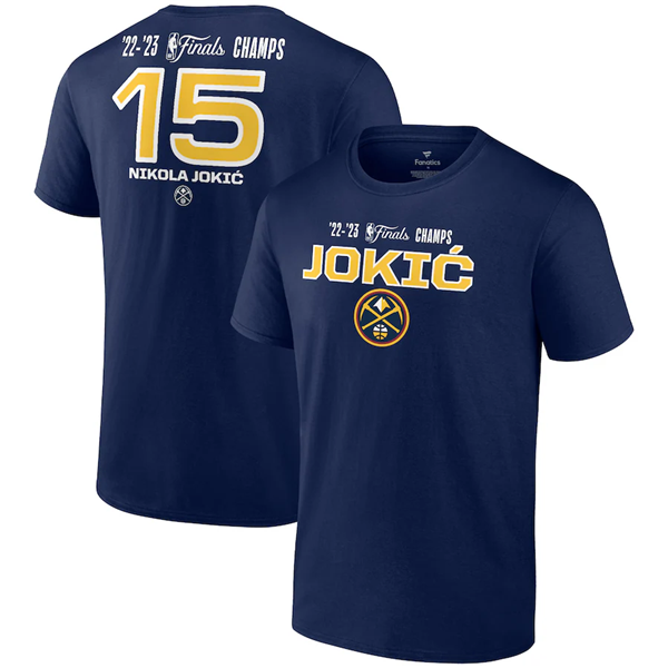 Personalized Men’s Denver Nuggets #15 Nikola Jokic Navy Name & Number T-Shirt 2