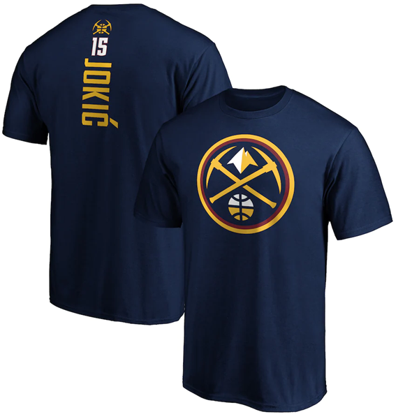 Personalized Men’s Denver Nuggets #15 Nikola Jokic Navy Name & Number T-Shirt 3