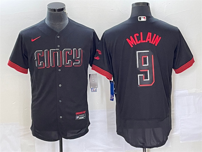 Personalized Men’s Cincinnati Reds #9 Matt McLain Black 2023 City Connect Flex Base Stitched Jersey 8