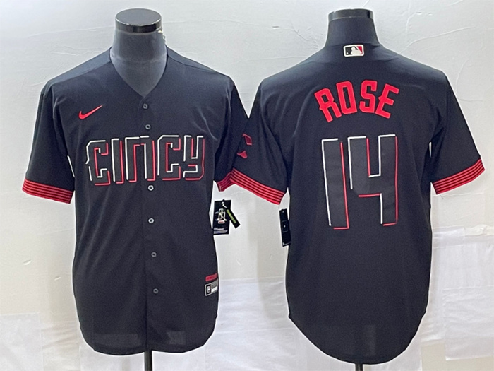 Personalized Men’s Cincinnati Reds #14 Pete Rose Black 2023 City Connect Cool Base Stitched Baseball Jersey
