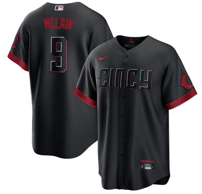 Personalized Men’s Cincinnati Reds #9 Matt McLain Black 2023 City Connect Cool Base Stitched Baseball Jersey