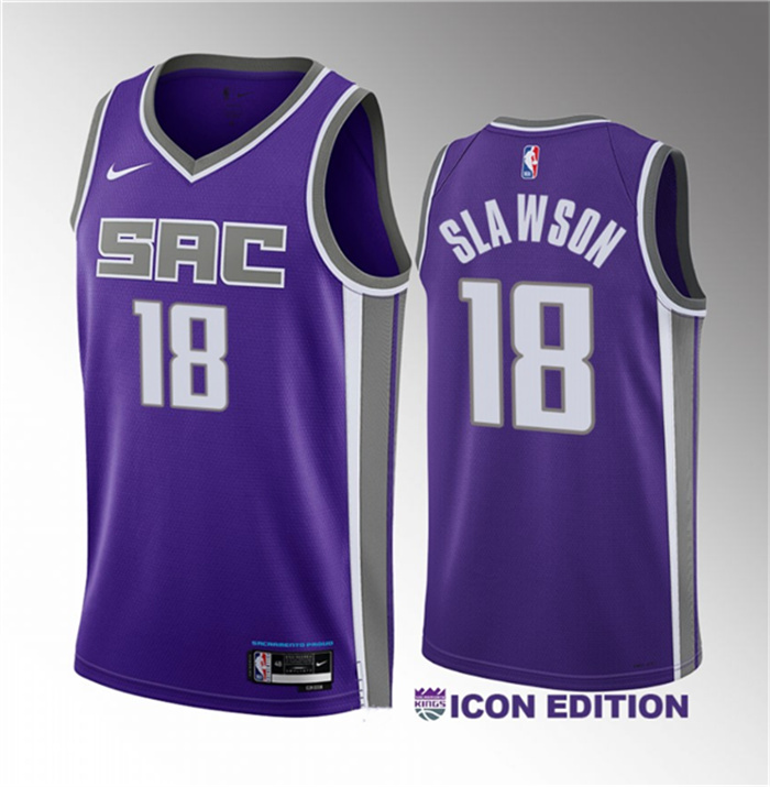 Personalized Men’s Sacramento Kings #18 Jalen Slawson Purple 2023 Draft Icon Edition Stitched Jersey