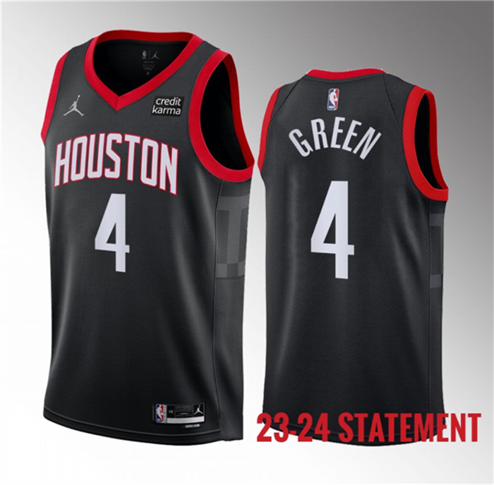 Personalized Men’s Houston Rockets #4 Jalen Green Black 2023 Statement Edition Stitched Basketball Jersey