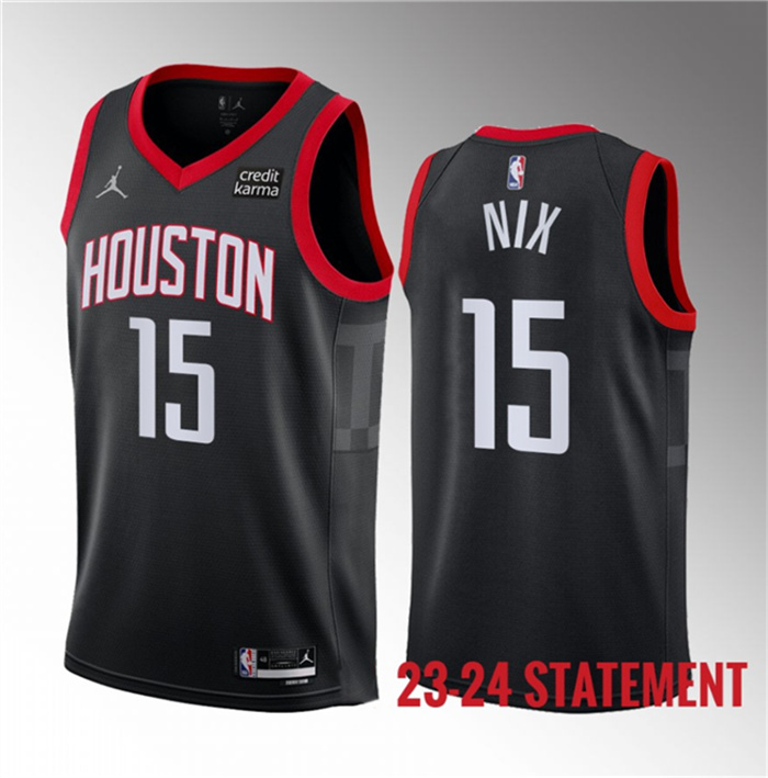 Personalized Men’s Houston Rockets #15 Daishen Nix Black 2023 Statement Edition Stitched Basketball Jersey