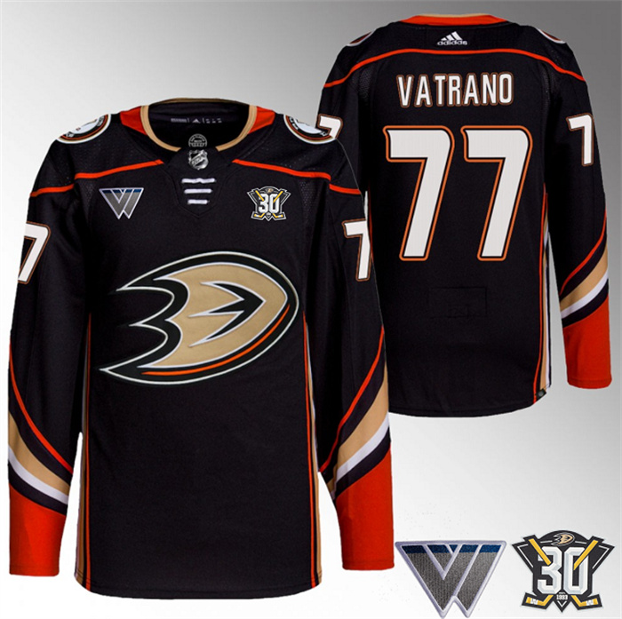 Personalized Men’s Anaheim Ducks #77 Frank Vatrano Black 30th Anniversary Stitched Jersey