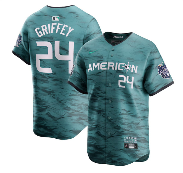 Personalized Men’s Seattle Mariners #24 Ken Griffey Jr. Teal 2023 All-Star Cool Base With Patch Stitched Baseball Jersey