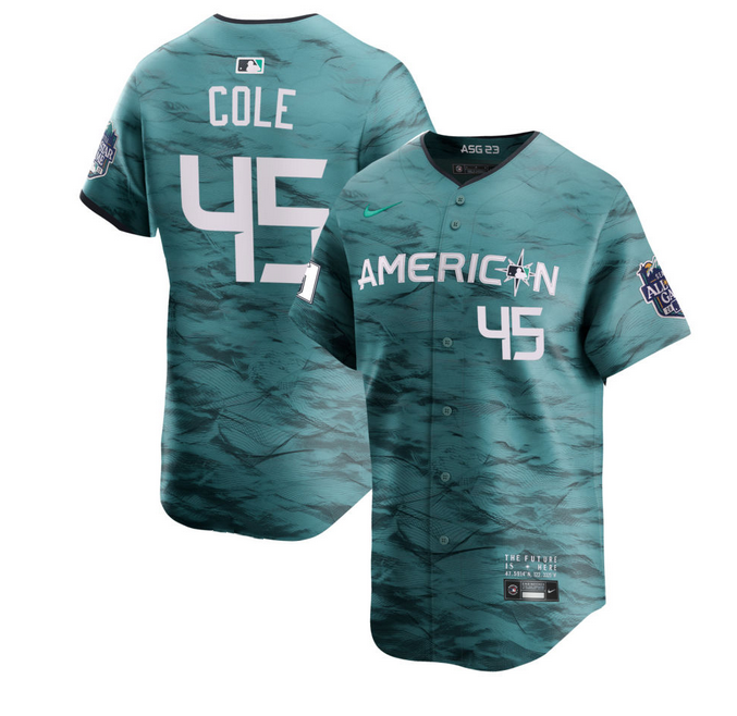 Personalized Men’s New York Yankees #45 Gerrit Cole Teal 2023 All-Star Flex Base Stitched Baseball Jersey
