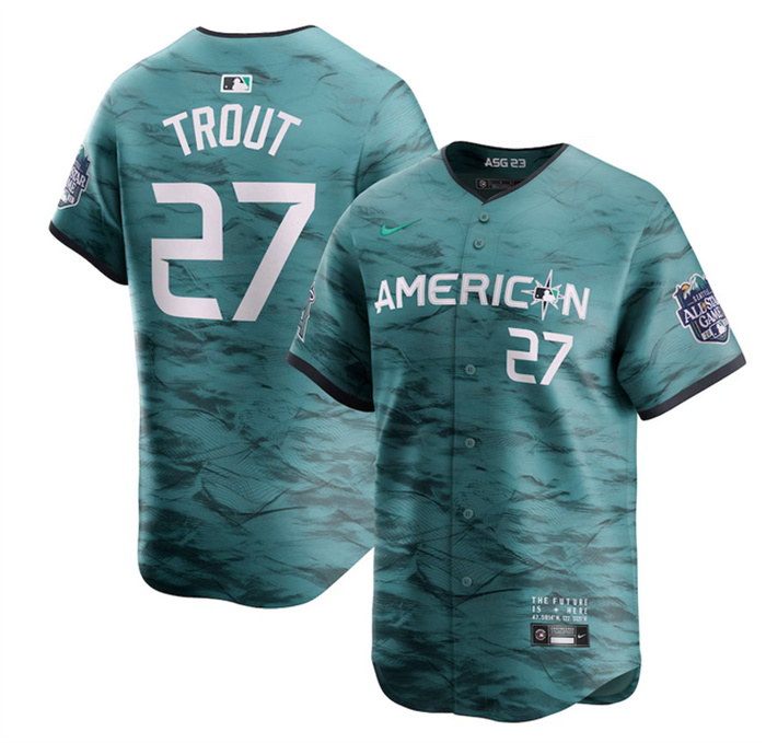Personalized Men’s Los Angeles Angels #27 Mike Trout Teal 2023 All-Star Cool Base Stitched Jersey