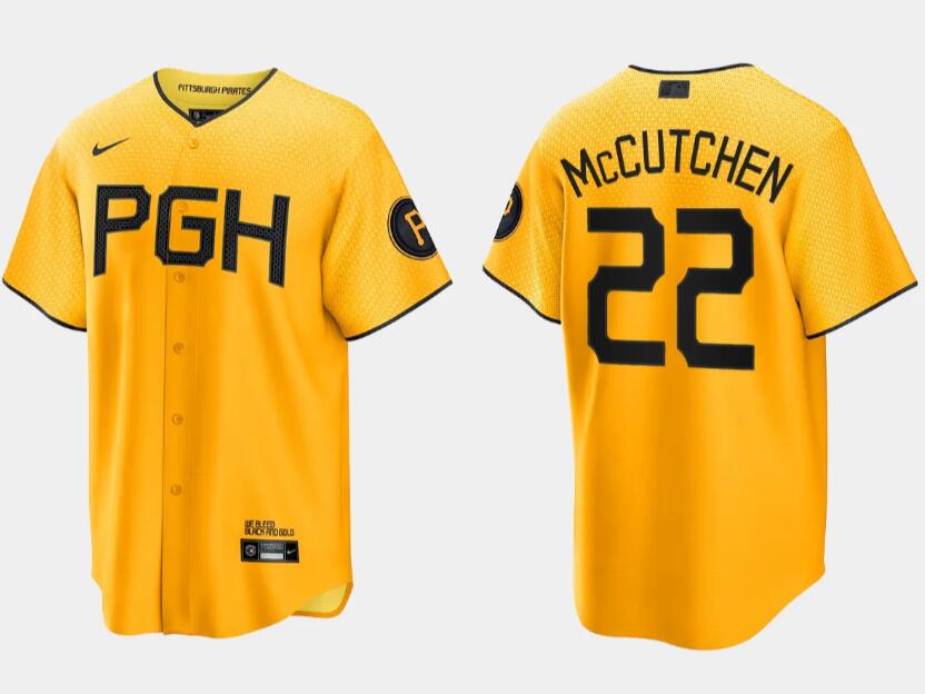 Personalized Men’s Pittsburgh Pirates #22 Andrew McCutchen Gold 2023 City Connect Stitched Jersey
