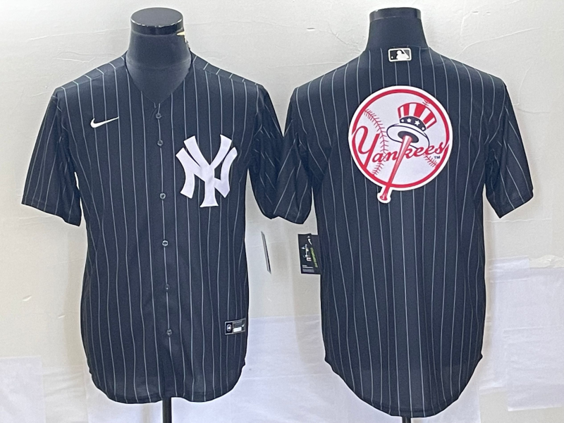 Personalized Men’s New York Yankees Black Team Big Logo With Patch Cool Base Stitched Baseball Jersey 7