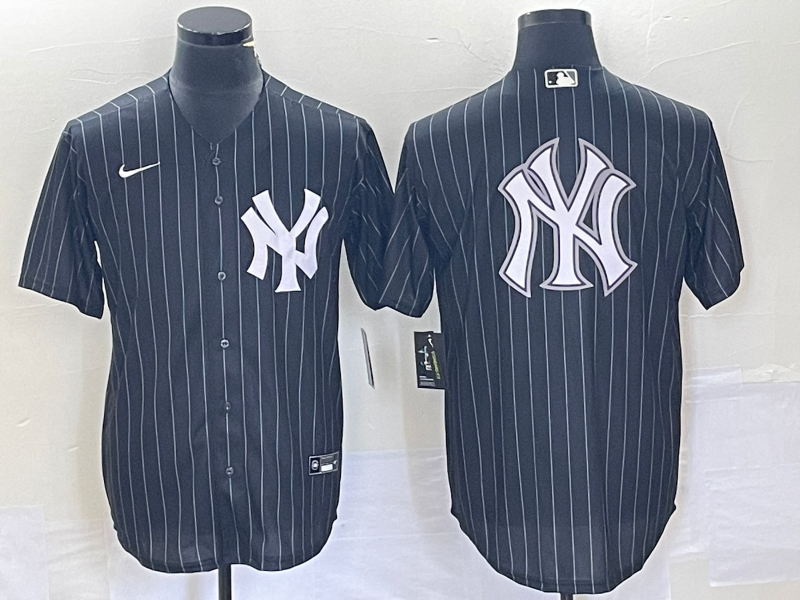 Personalized Men’s New York Yankees Black Team Big Logo With Patch Cool Base Stitched Baseball Jersey 8