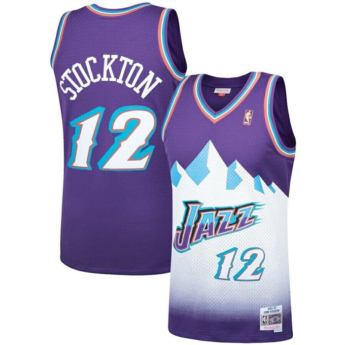 Personalized Men’s Utah Jazz #12 John Stockton Purple 1996-97 Hardwood Classic Stitched Jersey