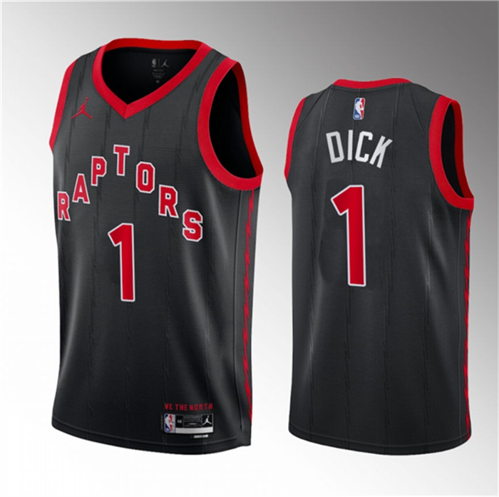 Personalized Men’s Toronto Raptors #1 Gradey Dick Black 2023 Draft Statement Edition Stitched Basketball Jersey