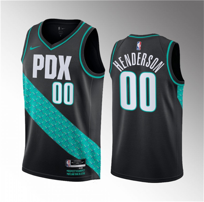 Personalized Men’s Portland Trail Blazers #00 Scoot Henderson Black 2023 Draft City Edition Stitched Basketball Jersey