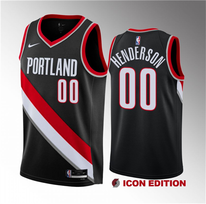 Personalized Men’s Portland Trail Blazers #00 Scoot Henderson Black 2023 Draft Icon Edition Stitched Basketball Jersey