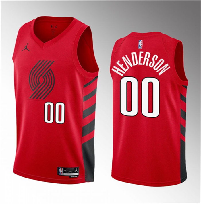 Personalized Men’s Portland Trail Blazers #00 Scoot Henderson Red 2023 Draft Statement Edition Stitched Basketball Jersey