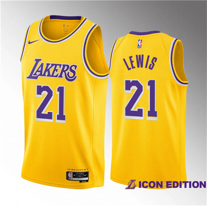 Personalized Men’s Los Angeles Lakers #21 Maxwell Lewis Yellow 2023 Draft Icon Edition Stitched Basketball Jersey