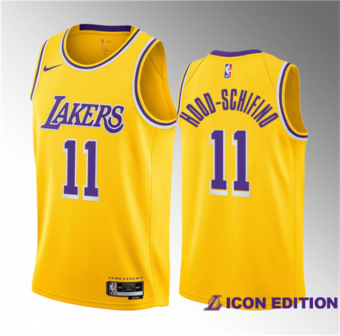 Personalized Men’s Los Angeles Lakers #11 Jalen Hood-Schifino Yellow 2023 Draft Icon Edition Stitched Basketball Jersey