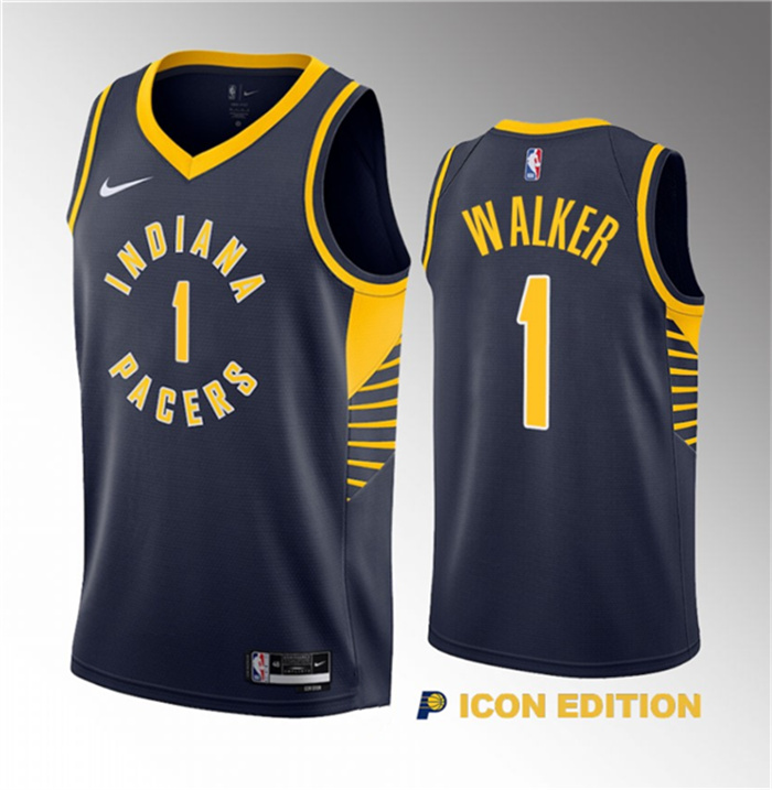 Personalized Men’s Indiana Pacers #1 Jarace Walker Navy 2023 Draft Icon Edition Stitched Basketball Jersey