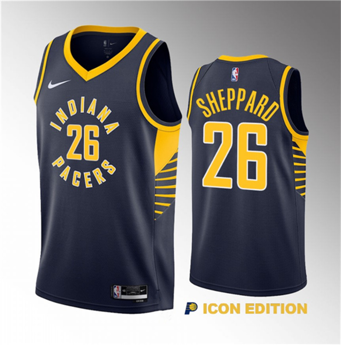 Personalized Men’s Indiana Pacers #26 Ben Sheppard Navy 2023 Draft Icon Edition Stitched Basketball Jersey