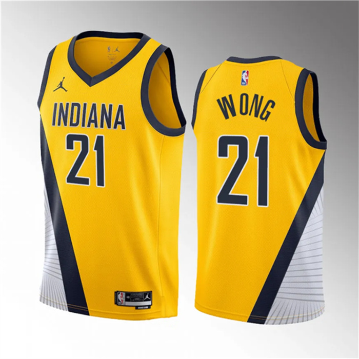 Personalized Men’s Indiana Pacers #21 Isaiah Wong Yellow 2023 Draft Statement Edition Stitched Basketball Jersey