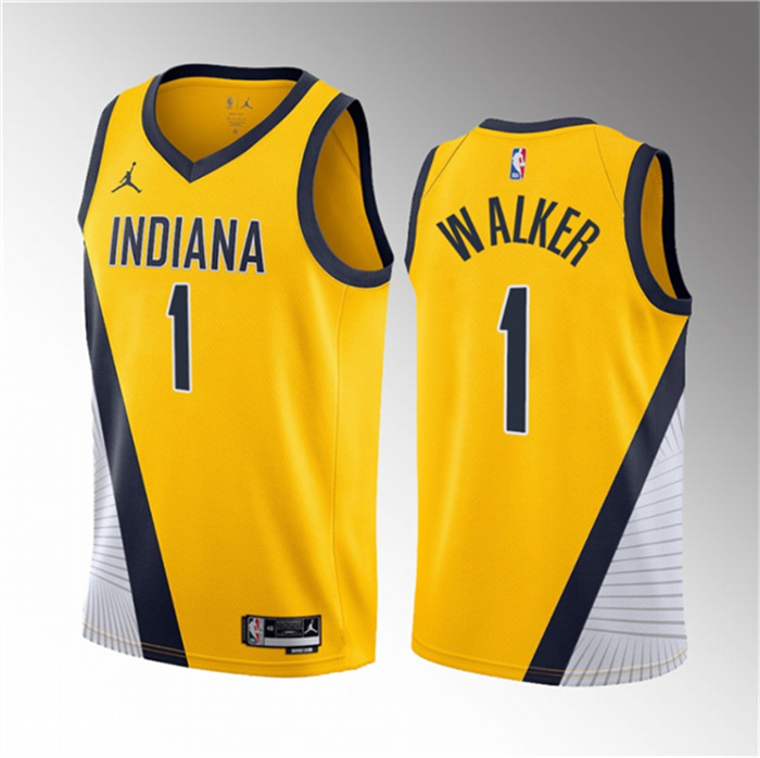 Personalized Men’s Indiana Pacers #1 Jarace Walker Yellow 2023 Draft Statement Edition Stitched Basketball Jersey