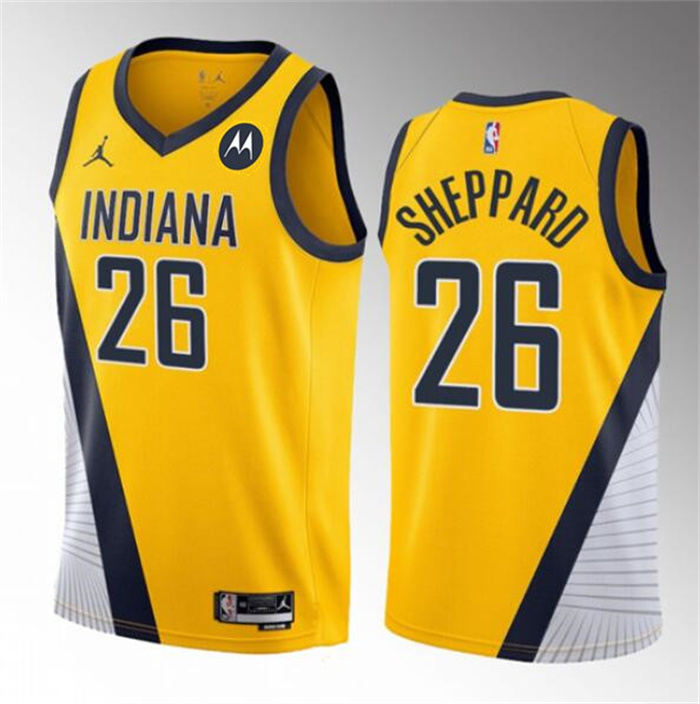Personalized Men’s Indiana Pacers #26 Ben Sheppard Yellow 2023 Draft Statement Edition Stitched Basketball Jersey