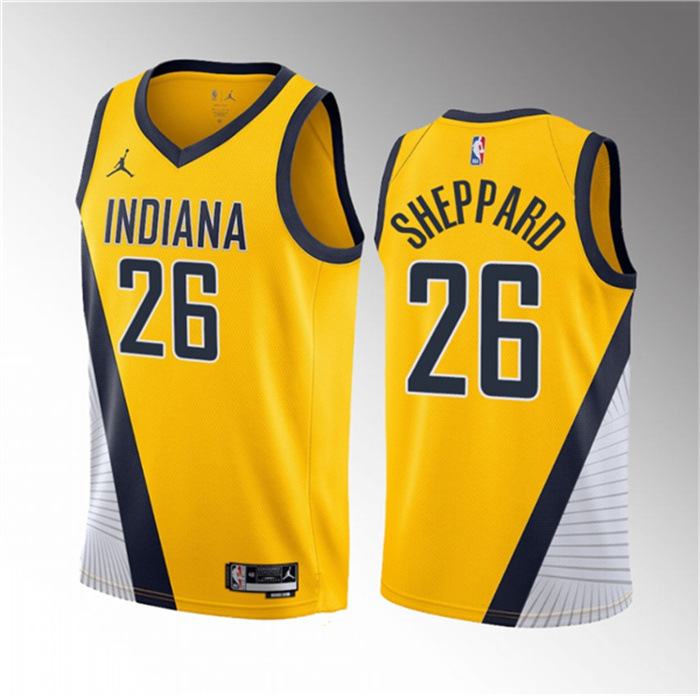Personalized Men’s Indiana Pacers #26 Ben Sheppard Yellow 2023 Draft Statement Edition Stitched Basketball JerseyS