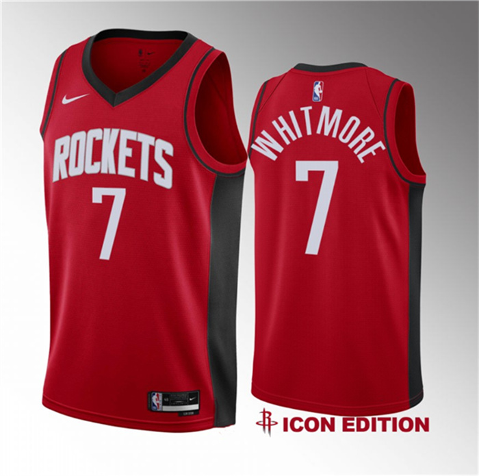 Personalized Men’s Houston Rockets #7 Cam Whitmore Red 2023 Draft Icon Edition Stitched Basketball Jersey