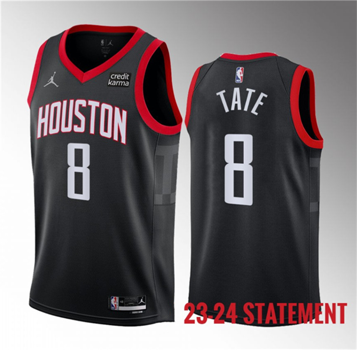 Personalized Men’s Houston Rockets #8 Jae’Sean Tate Black 2023 Statement Edition Stitched Basketball Jersey