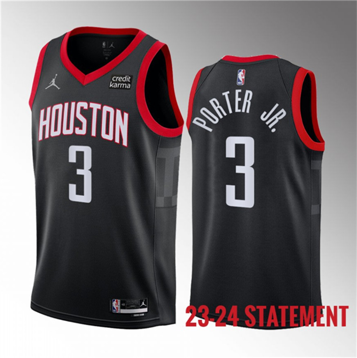 Personalized Men’s Houston Rockets #3 Kevin Porter Jr. Black 2023 Statement Edition Stitched Basketball Jersey