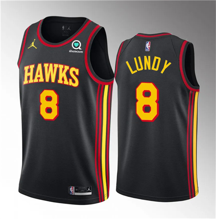Personalized Men’s Atlanta Hawks #8 Seth Lundy Black 2023 Draft Statement Edition Stitched Jersey