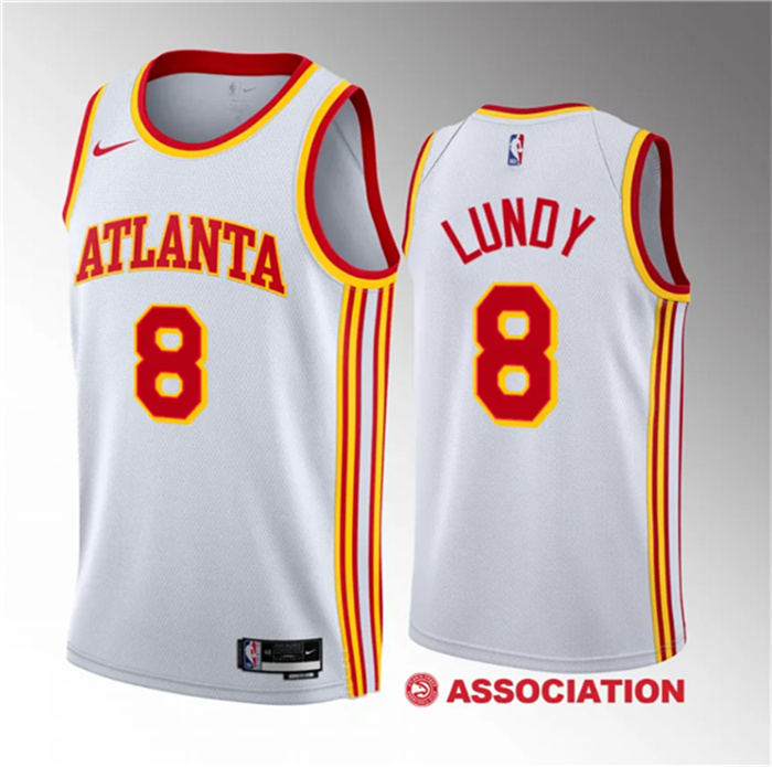 Personalized Men’s Atlanta Hawks #8 Seth Lundy White 2023 Draft Association Edition Stitched Jersey
