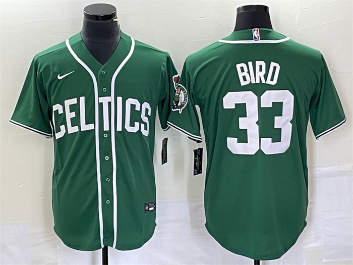 Personalized Men’s Boston Celtics #33 Larry Bird Green Stitched Baseball Jersey